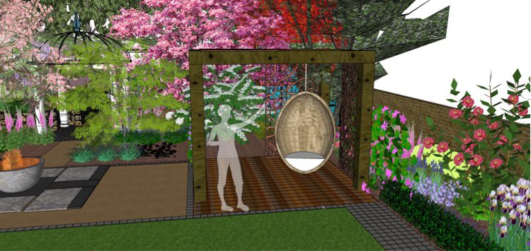 A pergola to house a swing, and a peek into the bottom of the garden